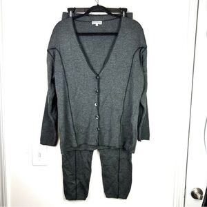Bebe Womens Sweater And Pants Lounge Set Gray Long Sleeve V Neck Wool Blend M